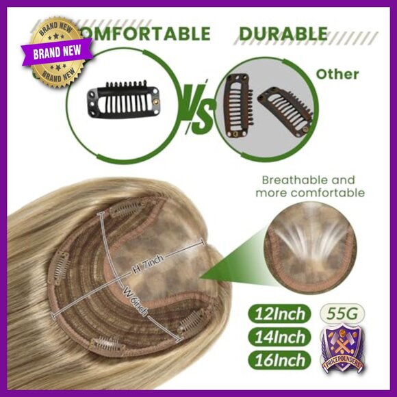 16 Inch Human Hair Topper 75g High Density Base for Thinning Hair